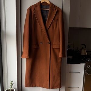 WOOL: Double-Breasted Brown Coat